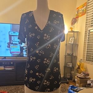 Old Navy Black Floral V-Neck Blouse